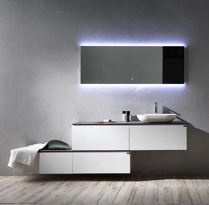 Modern Style Plywood Bathroom Vanity Cabinets With Tops Lighted Makeup Mirror
