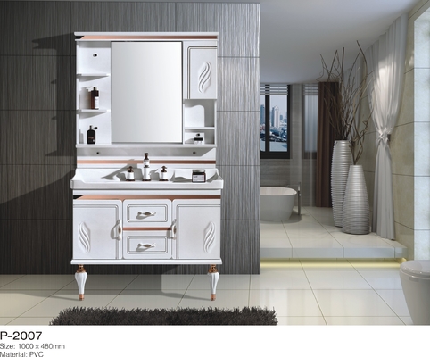 Wąska PCV Łazienka Vanity, Plain White Embossed Board Dwudrzwiowa szafka łazienkowa